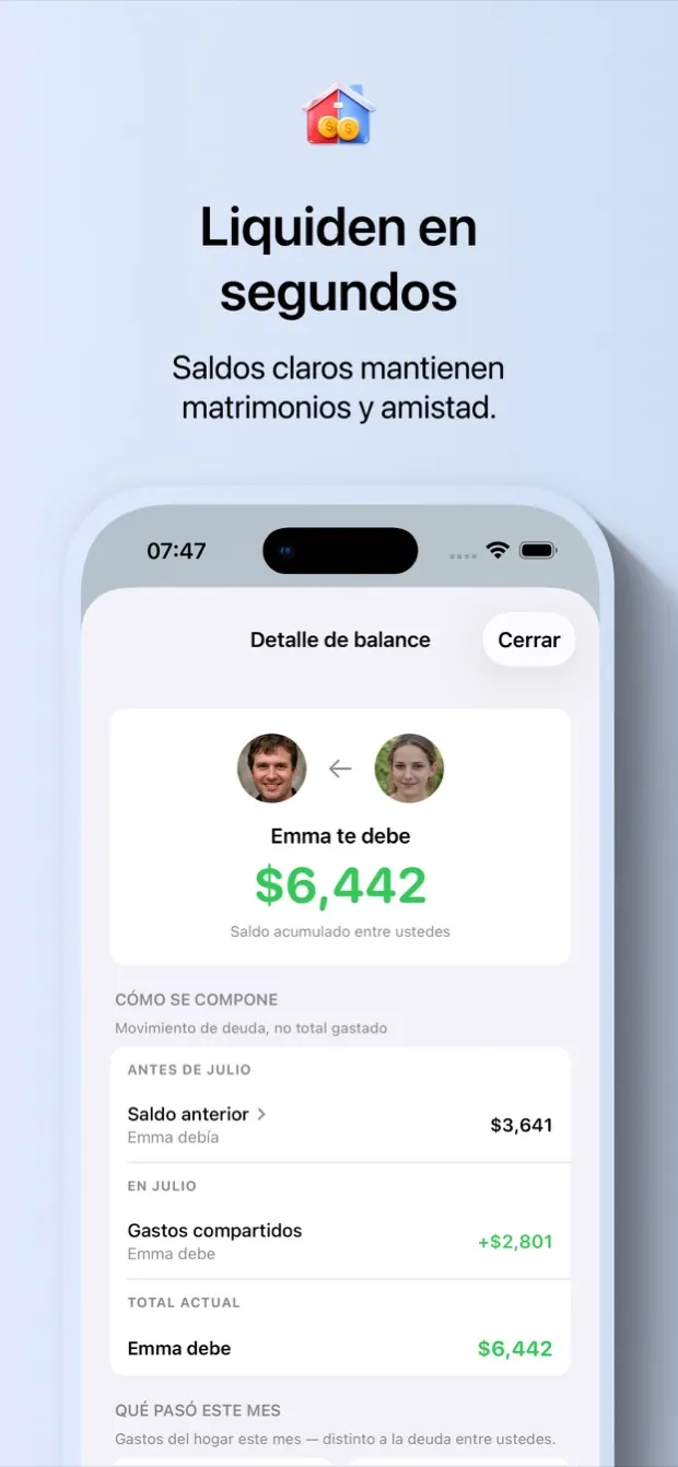 Detalle claro para saldar el balance de la pareja