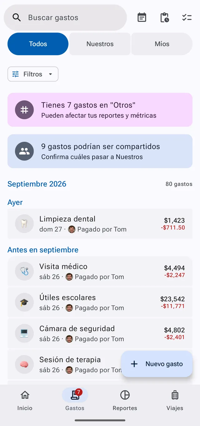 Gastos de Couplesplit en Android