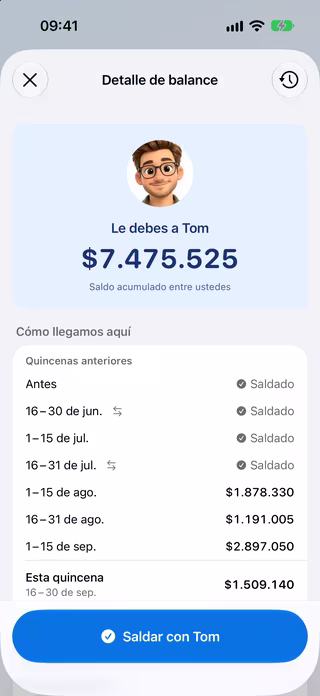 Detalle del saldo y botón para saldar