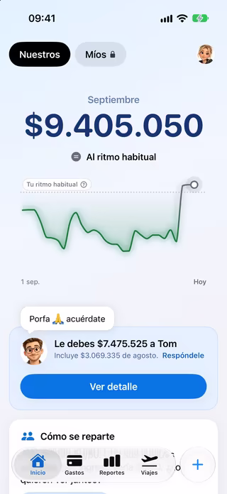 Inicio: tu mes frente a lo habitual y quién le debe a quién